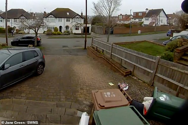 She had been reaching toward the bottom of the bin when it gave way