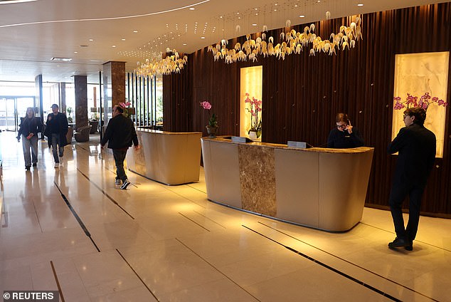 Pictured: a reception area in a hotel in Limassol is nearly deserted