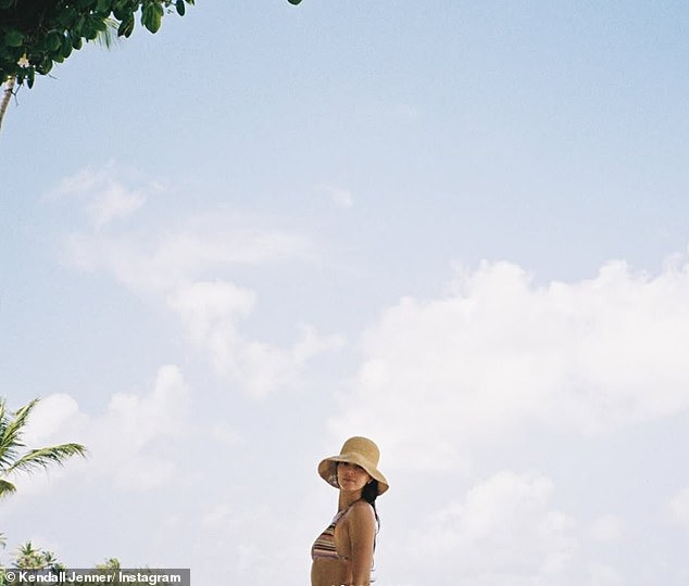 On Monday Kylie's sister Kendall also posed in a bikini while in a tropical location