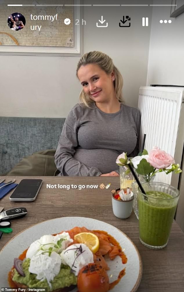 Meanwhile Tommy shared a sweet photo of pregnant Molly as they enjoyed breakfast together. The boxer wrote: 'Not long to go now', until the couple welcome their second child