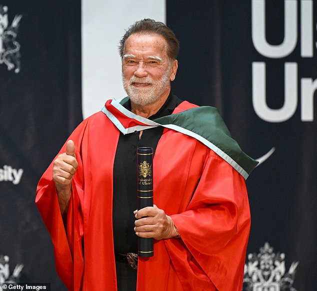 An Instagram post shared by UU on Monday was captioned, 'Today we awarded an Honorary Doctorate to @schwarzenegger in recognition of his extraordinary career and his significant contributions to public service, environmental action and the arts'