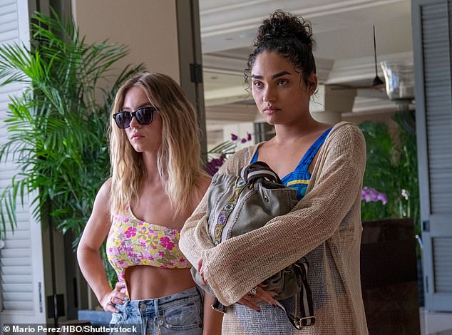 Sydney Sweeney with Brittany O'Grady in The White Lotus in 2021
