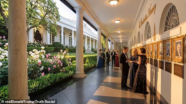 A replica of the Rose Garden also features together with other outdoor areas at the White House