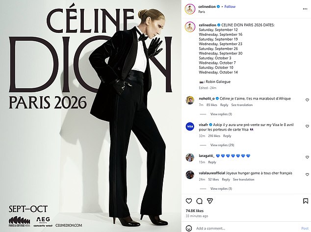 The pop icon, 58, took to Instagram to reveal she play a 10-night residency at the 40,000-capacity Paris La Défense Arena in September and October