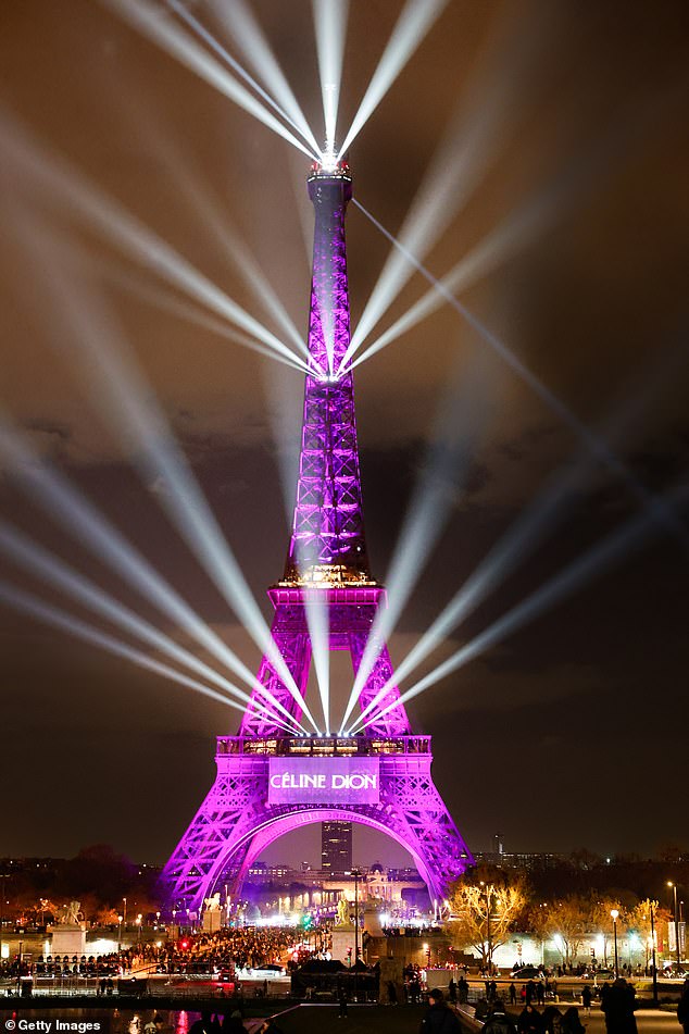 The iconic Eiffel Tower was illuminated with Dion's name on Monday