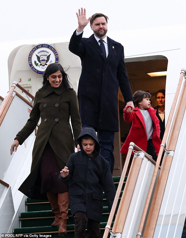 The Vances are seen along with their children Mirabel and Ewan disembarking from Air Force Two in February