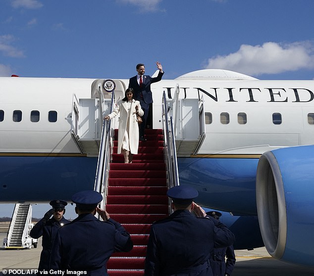 Vice President JD Vance and Second Lady Usha Vance step off Air Force Two at Joint Base Andrews in Maryland earlier this month