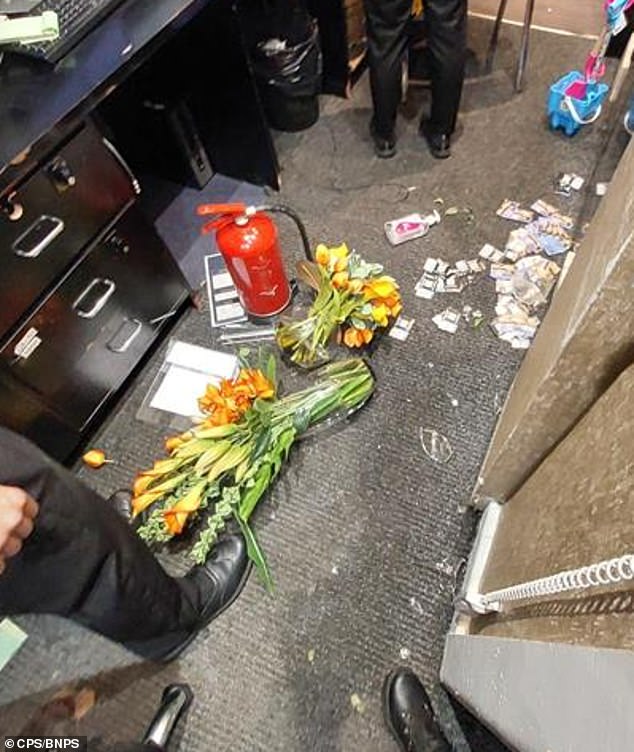 The drunken women broke furniture and threw flowers on the floor in the hotel reception area
