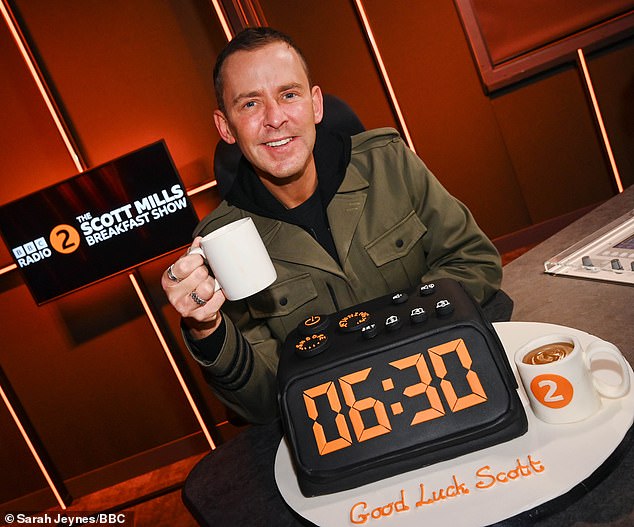 Radio 2 Breakfast Show host Scott Mills, pictured last January on his first Radio 2 breakfast show, was hauled off air last Tuesday and his contract has now been terminated over his 'personal conduct'. Police have confirmed the complainant was under the age of 16