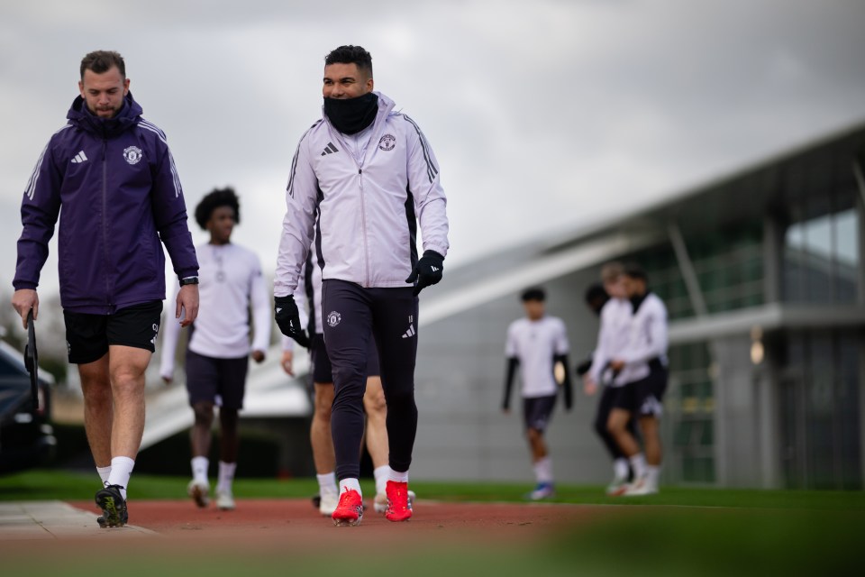 Casemiro of Manchester United in action during a first team training session.