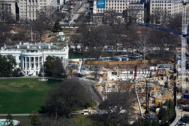 The construction site of the new ballroom photographed from the Washington Monument earlier this month