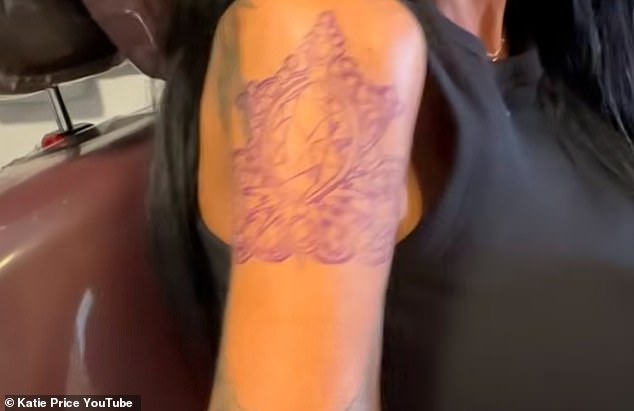 She was also getting another huge arm tattoo added to her many inkings as she stopped by the studio in Brighton