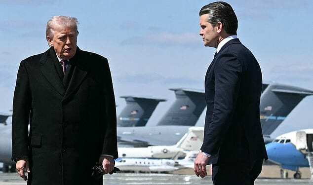 President Donald Trump and Secretary of War Pete Hegseth arrive for the dignified transfer of six US military members killed on a refueling plan in a mid-air crash over western Iraq last week