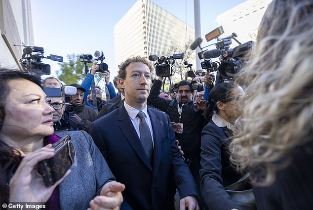 Zuckerberg at the Los Angeles Superior Court at United States Court House last month, after a 20-year-old woman sued Meta and YouTube