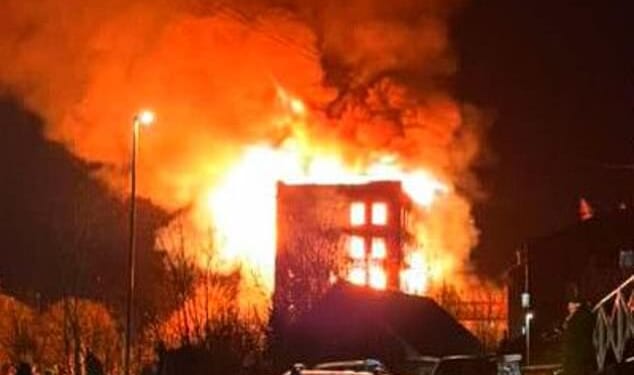 Flames appeared to decimate the interior of the seven-storey building on Mill Street, with fire crews rushing to the scene to try tackle the blaze