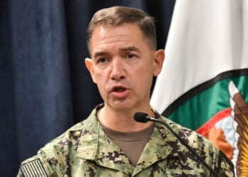 Admiral Charles Bradford "Brad" Cooper II, Commander of U.S. Central Command, speaks at a news conference at U.S. Central Command headquarters at MacDill Air Force Base in Tampa, Florida, on March 5, 2026.