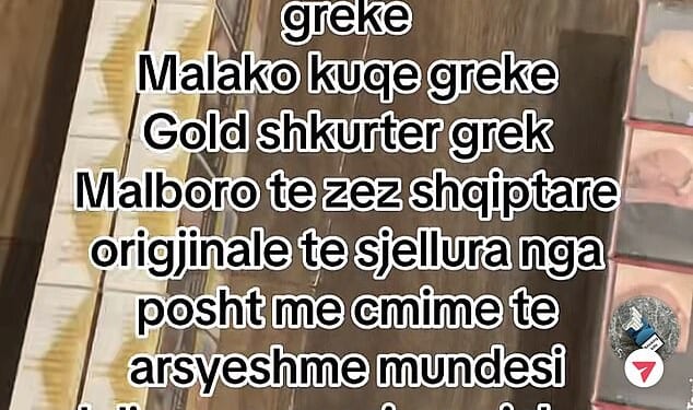 An Albanian-language TikTok page advertising cheap cigarettes for home delivery in the UK. This particular page has been taken down after it was flagged to TikTok by the Mail