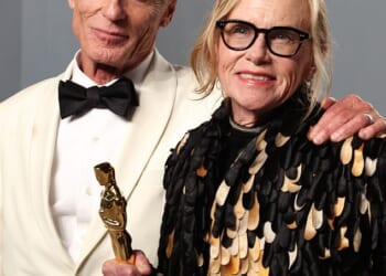 Amy Madigan was supported by devoted husband Ed Harris as she won her first Oscar at the 96th annual Academy Awards in Los Angeles on Sunday evening