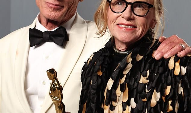 Amy Madigan was supported by devoted husband Ed Harris as she won her first Oscar  at the 96th annual Academy Awards in Los Angeles on Sunday evening