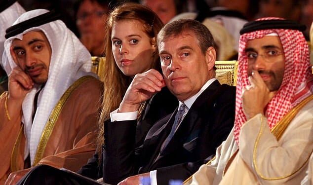 The Yorks have made multiple jaunts to the UAE in recent years. Pictured: Beatrice and Andrew in Abu Dhabi in 2008