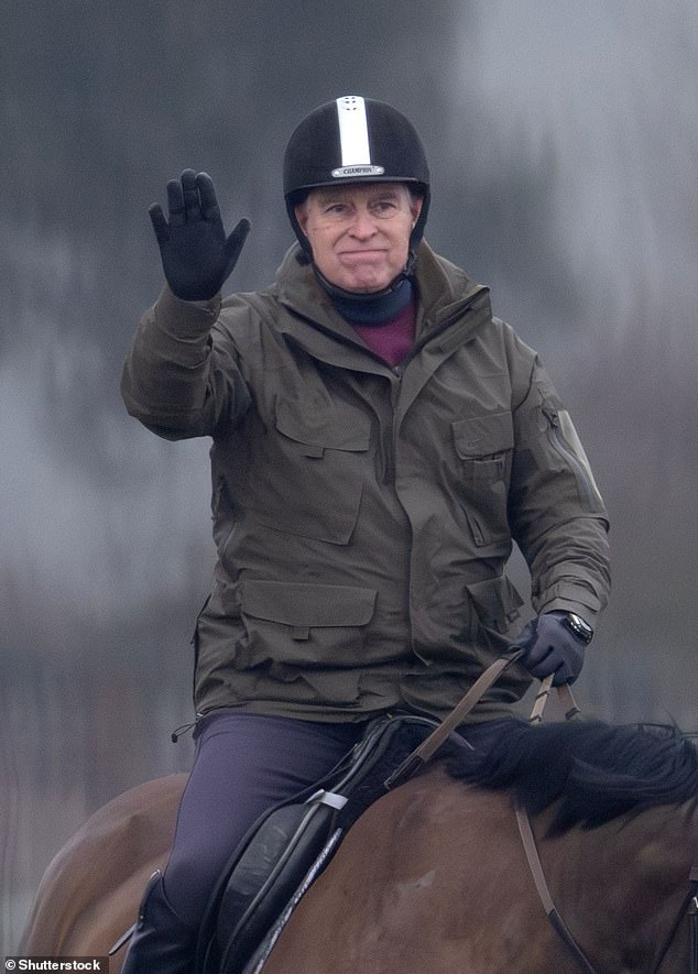 Andrew on horseback on the grounds of Windsor Castle earlier this year