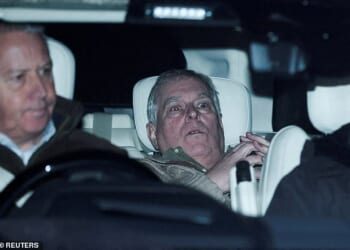 Andrew photographed leaving Aylsham Police Station in Norfolk following his arrest on February 19