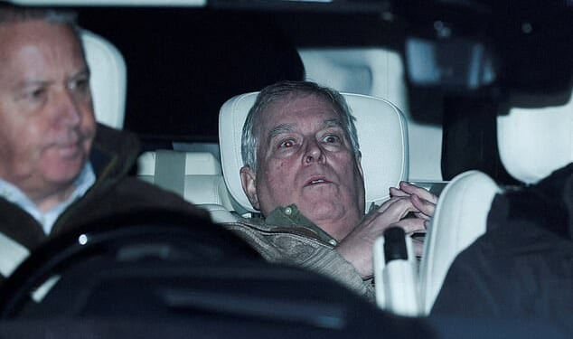 Andrew photographed leaving Aylsham Police Station in Norfolk following his arrest on February 19