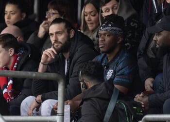 Andy Carroll, 37, was seen for the first time on Saturday since pleading not guilty to breaching a non-molestation order (seen with KSI)