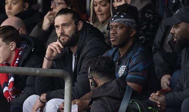 Andy Carroll, 37, was seen for the first time on Saturday since pleading not guilty to breaching a non-molestation order (seen with KSI)