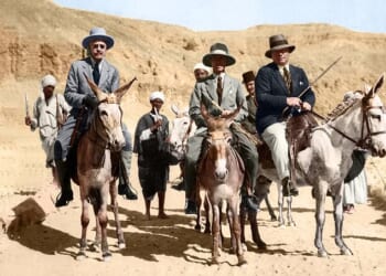 Daily Mail journalist Arthur Weigall (right) travels to Tutankhamun's tomb in February 1923, alongside Sir Louis Mallet (left) of the Foreign Office and politician Sir Philip Sassoon (centre)