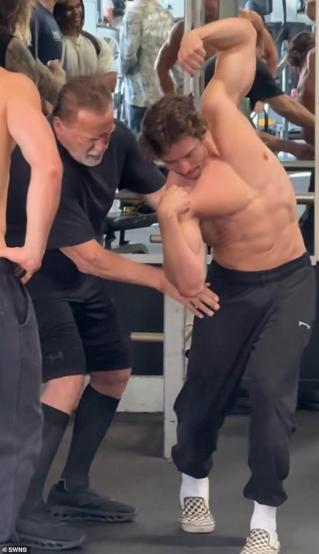 Schwarzenegger was seen teaching the 28-year-old his moves earlier in the week