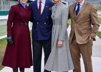Peter Philips and his fiancée Harriet Spearling posed alongside Zara and Mike Tindall at day four of Cheltenham Festival