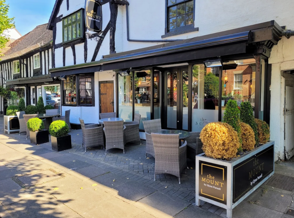 The Mount by Glynn Purnell restaurant exterior with outdoor seating.