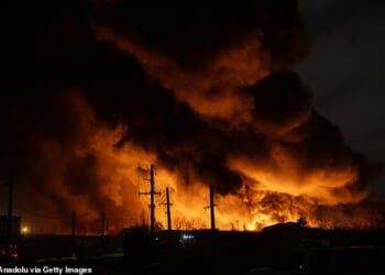 Flames rise from the Shahran oil depot in Tehran after US and Israeli missile strikes