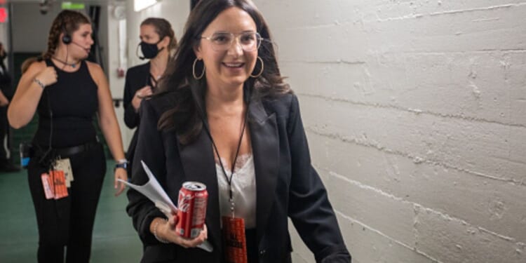 Bari Weiss backstage at the Ace Hotel preparing for a debate on Sept.13, 2023.