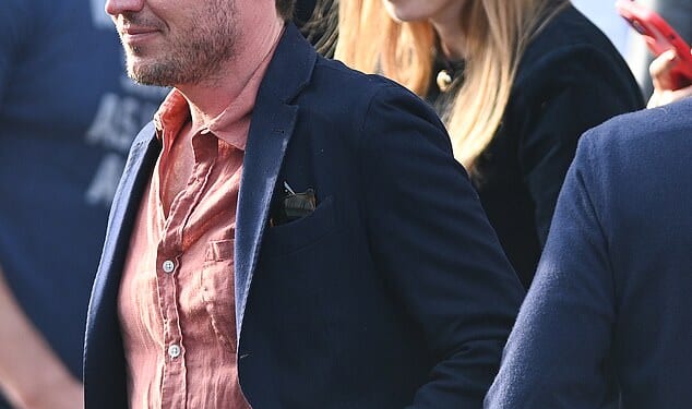 Princess Beatrice (pictured, right) was all smiles as she was seen leaving a swanky bar in London's Notting Hill with her 42-year-old husband Edoardo Mapelli Mozzi (pictured, left)