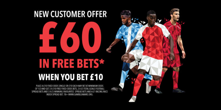 Bet £10 and get huge £60 in free bets with Spreadex