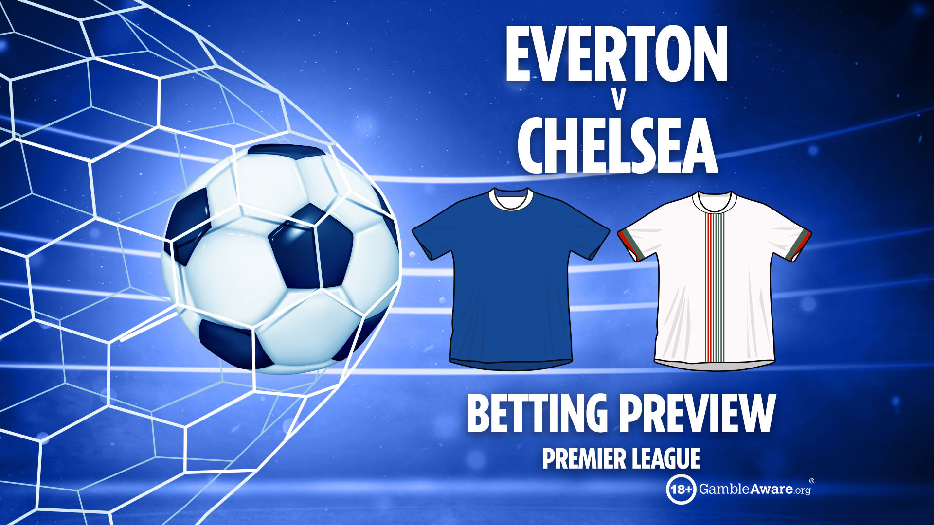 Illustration of a soccer betting preview for the Everton vs. Chelsea Premier League match.
