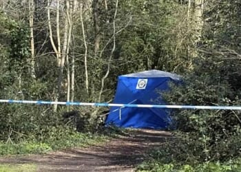 A blue tent and police tape were up around the area where the man's body was found