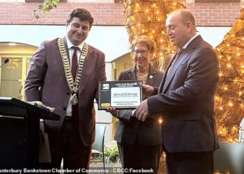 Ahmed Al Ahmed (right0 was presented with a Key to the City and a lifetime Waverley Beach Pass in recognition of his bravery during the December 14 shooting