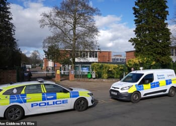Police cars outside Thorpe St Andrew School in Norwich on Wednesday