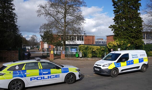 Police cars outside Thorpe St Andrew School in Norwich on Wednesday
