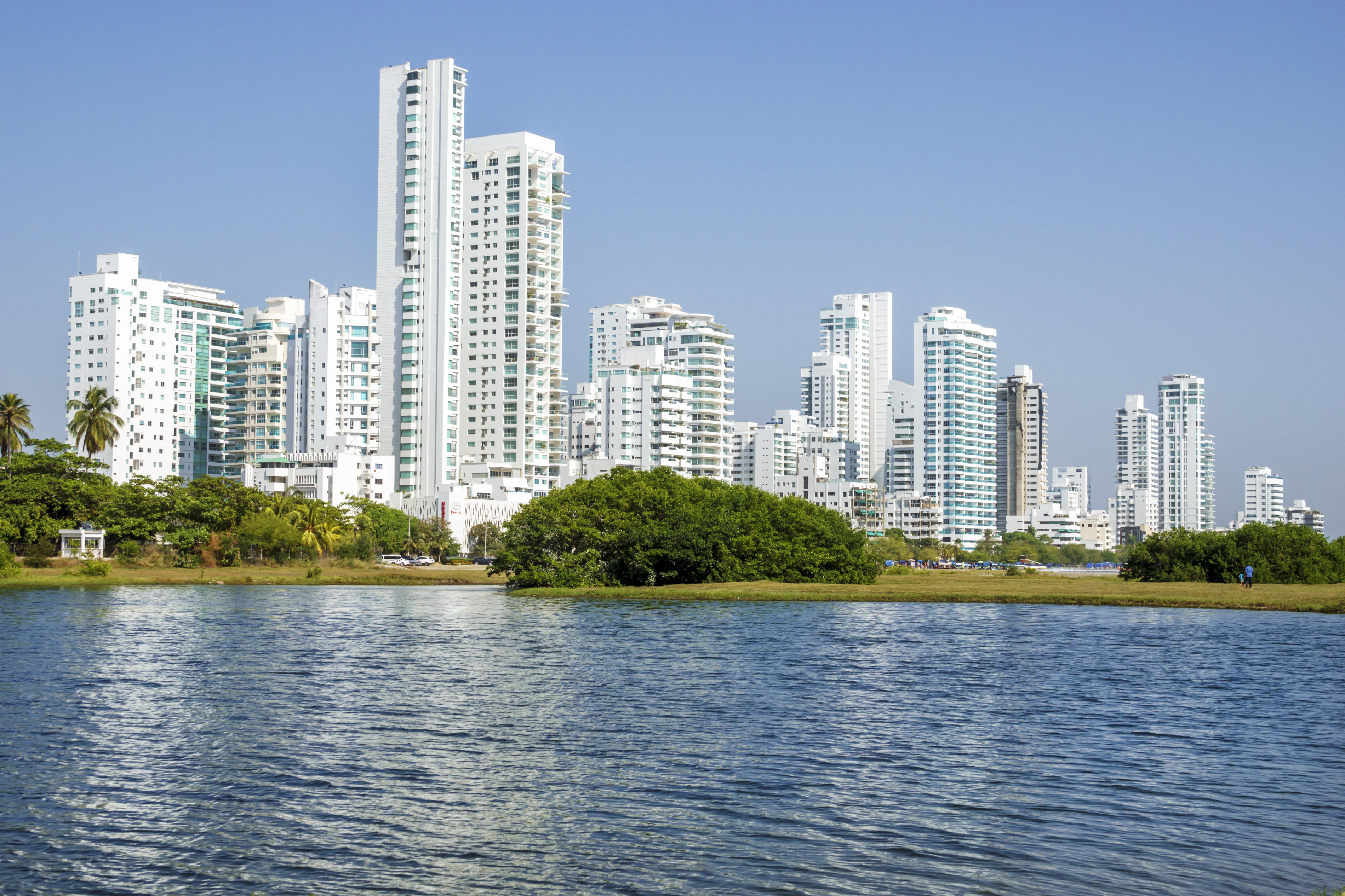 Cartagena, El Laguito, lake and waterfront skyline