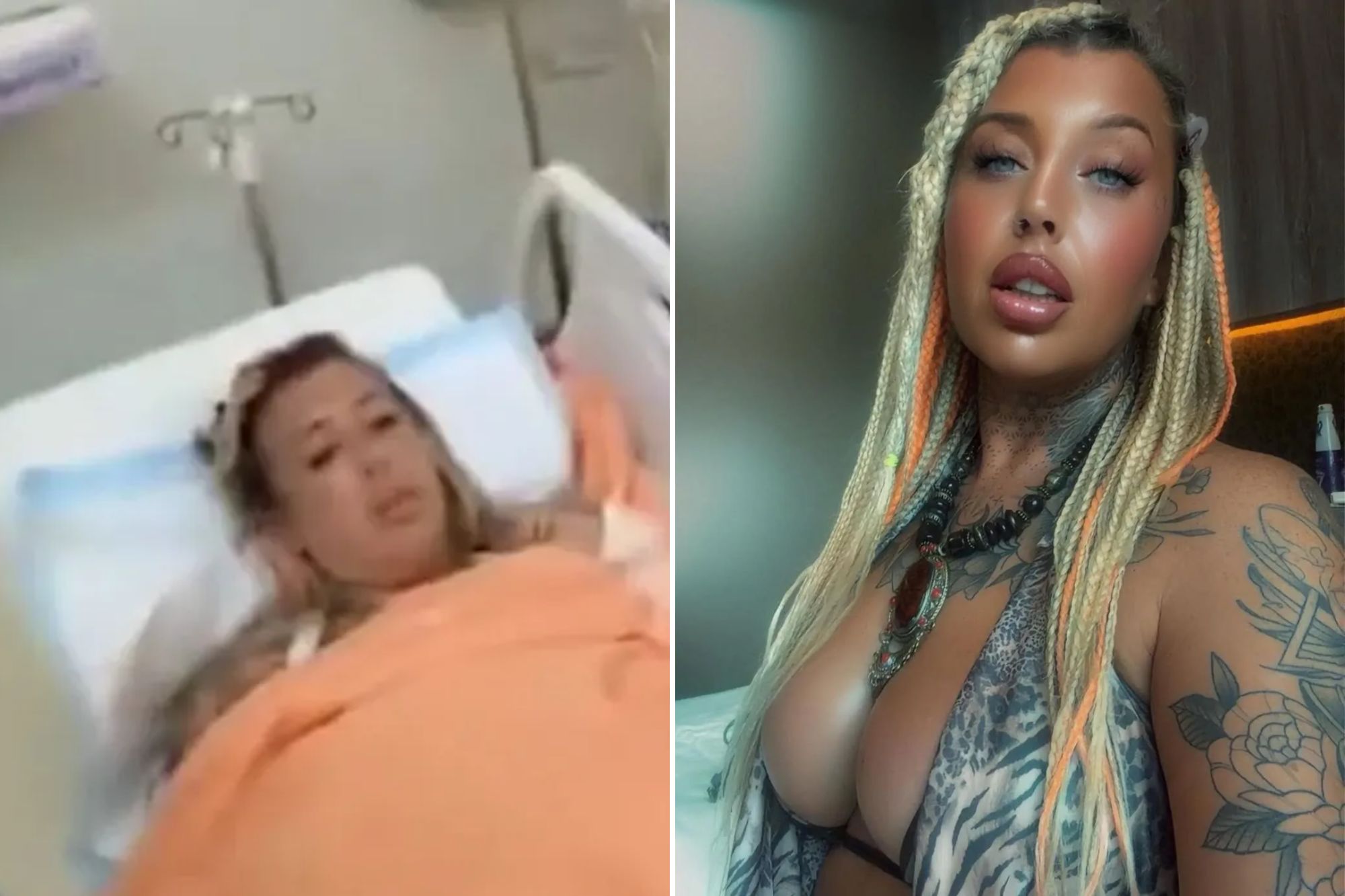 An image collage containing 2 images, Image 1 shows British tourist fights for life with severe injuries from hotel balcony fall in Pattaya, Image 2 shows British tourist fights for life with severe injuries from hotel balcony fall in Pattaya