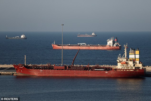 Tankers anchored outside Muscat, Oman, after Iran threatened ships travelling through the Strait of Hormuz