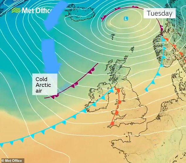 Colder air from the Arctic will push into Britain from the north-west over the coming days