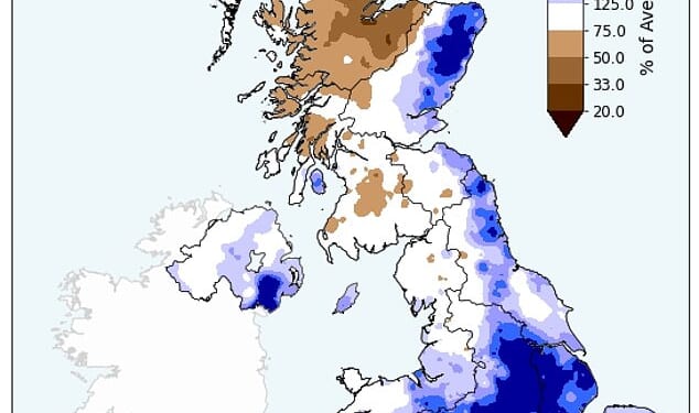 Across the entire UK, February was 23 per cent wetter than average, although the pictured varied regionally