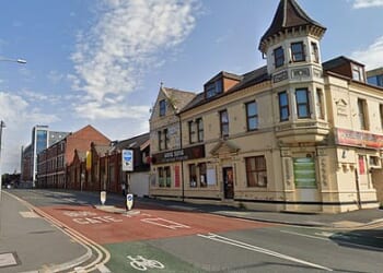 Pictured: The bus gate along Corporation Street in Preston. It is Britain's 'most lucrative' bus lane raking in £4,200 a day