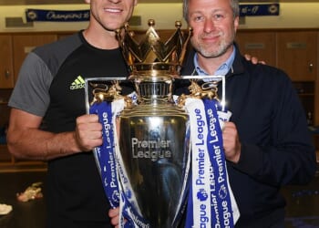 Chelsea have been hit with a £10.75million fine aftter breaking transfer rules during the Roman Abramovich era (pictured: Abramovich with John Terry in 2017)
