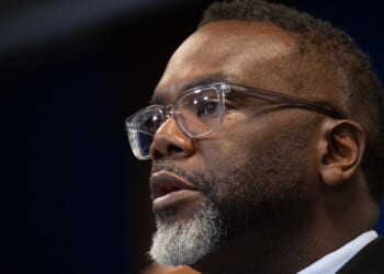 Chicago Mayor Brandon Johnson speaks at a news conference in Chicago on Oct. 6, 2025.